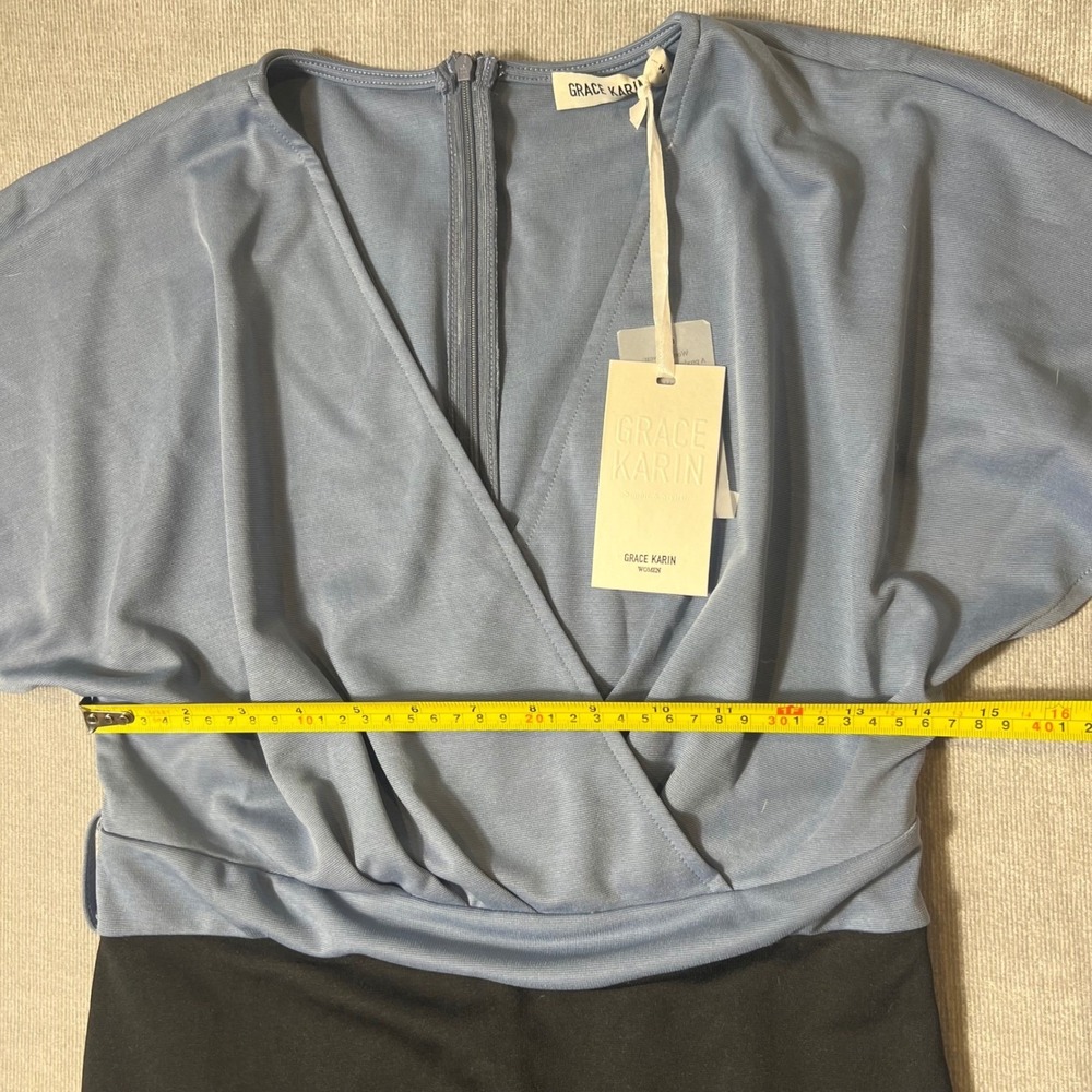 Grace Karin Women Blue Black Colorblock Surplice V-Neck Sheath Dress Size M NWT - Picture 5 of 6